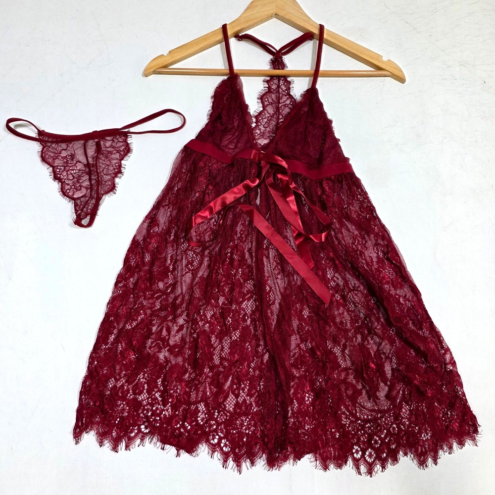 Avidlove Babydoll Lingerie Set Women S Burgundy Lace Chemise Nightgown G-String